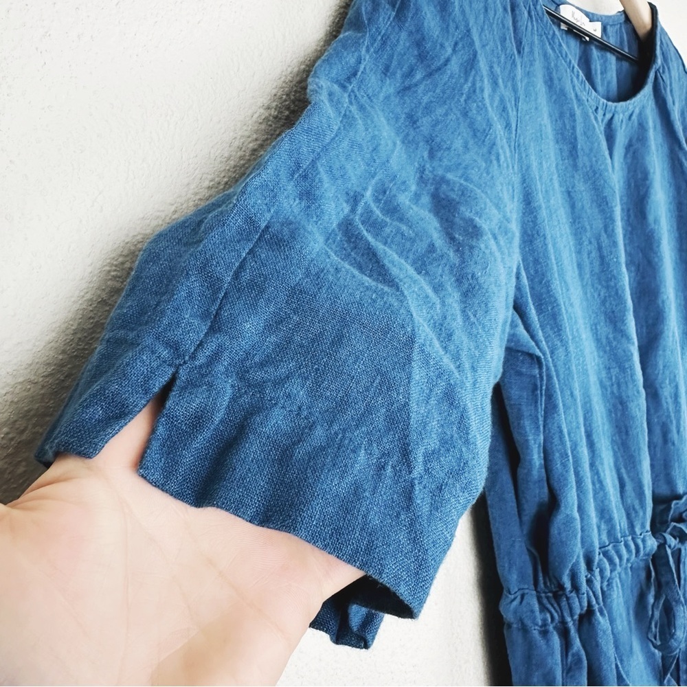 Indigo Magic Linen Drawstring Midi Dress - Picture 4 of 7